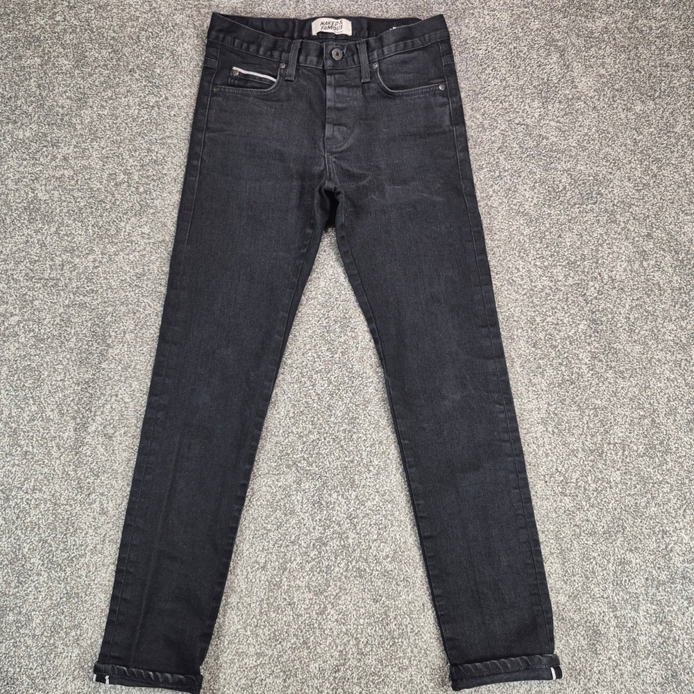 Naked & Famous Super Guy Selvedge Jeans Mens 30 Black Cobra Stretch Denim